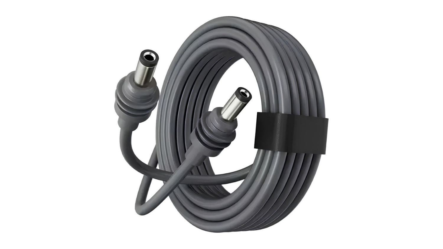 Coiled DC power cable with two-barrel connectors and Starbeam logo in the bottom corner