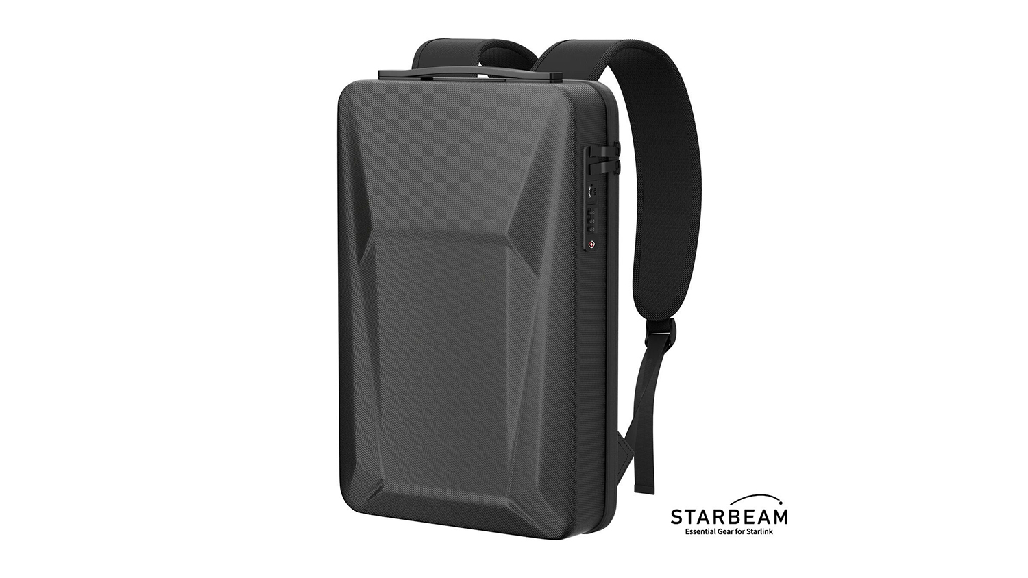 A Starbeam Hardshell Anti-Theft Backpack for Starlink Mini in sleek black