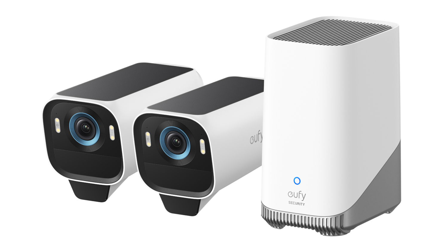 A view of all of the included units in the Eufy Cam S3 Pro 2-Pack Bundle