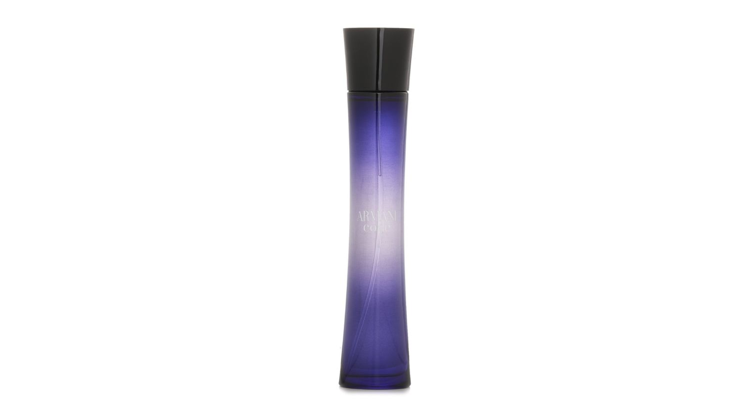 Tall, sleek purple gradient bottle of Giorgio Armani Code Femme Eau de Parfum with black cap