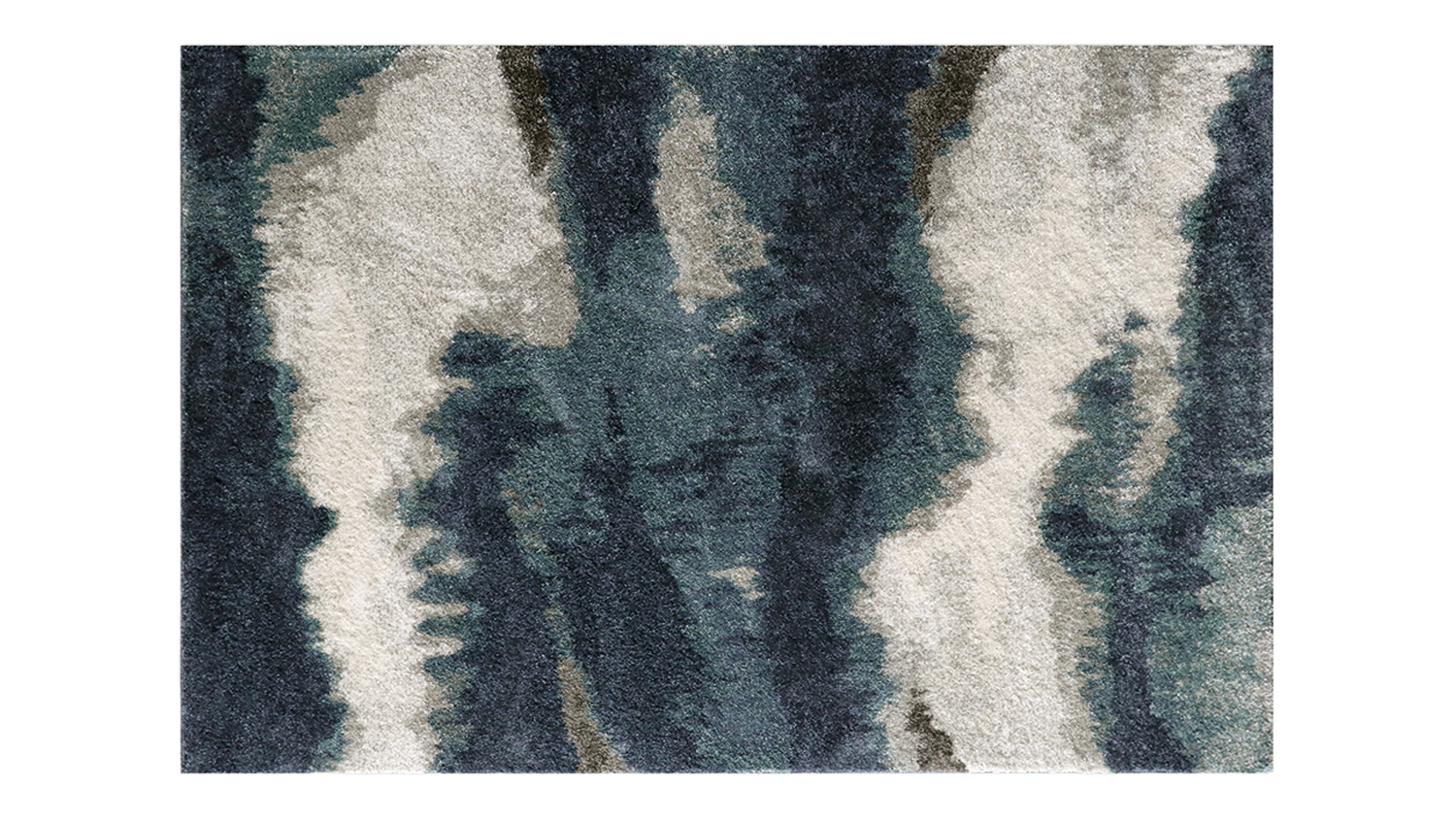 Full view of the Landon rug, showing its abstract design in blue and cream finish