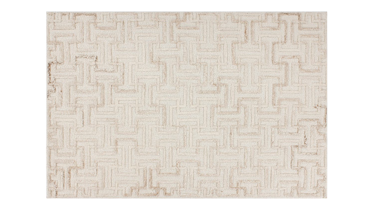 Full view of the Lana rug in ecru with a dense, chunky geometric basketweave pattern