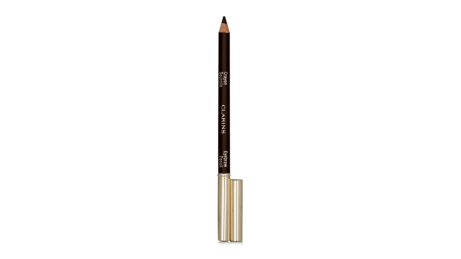 A front view of the Clarin eyebrow pencil showing its pencil tip and brush