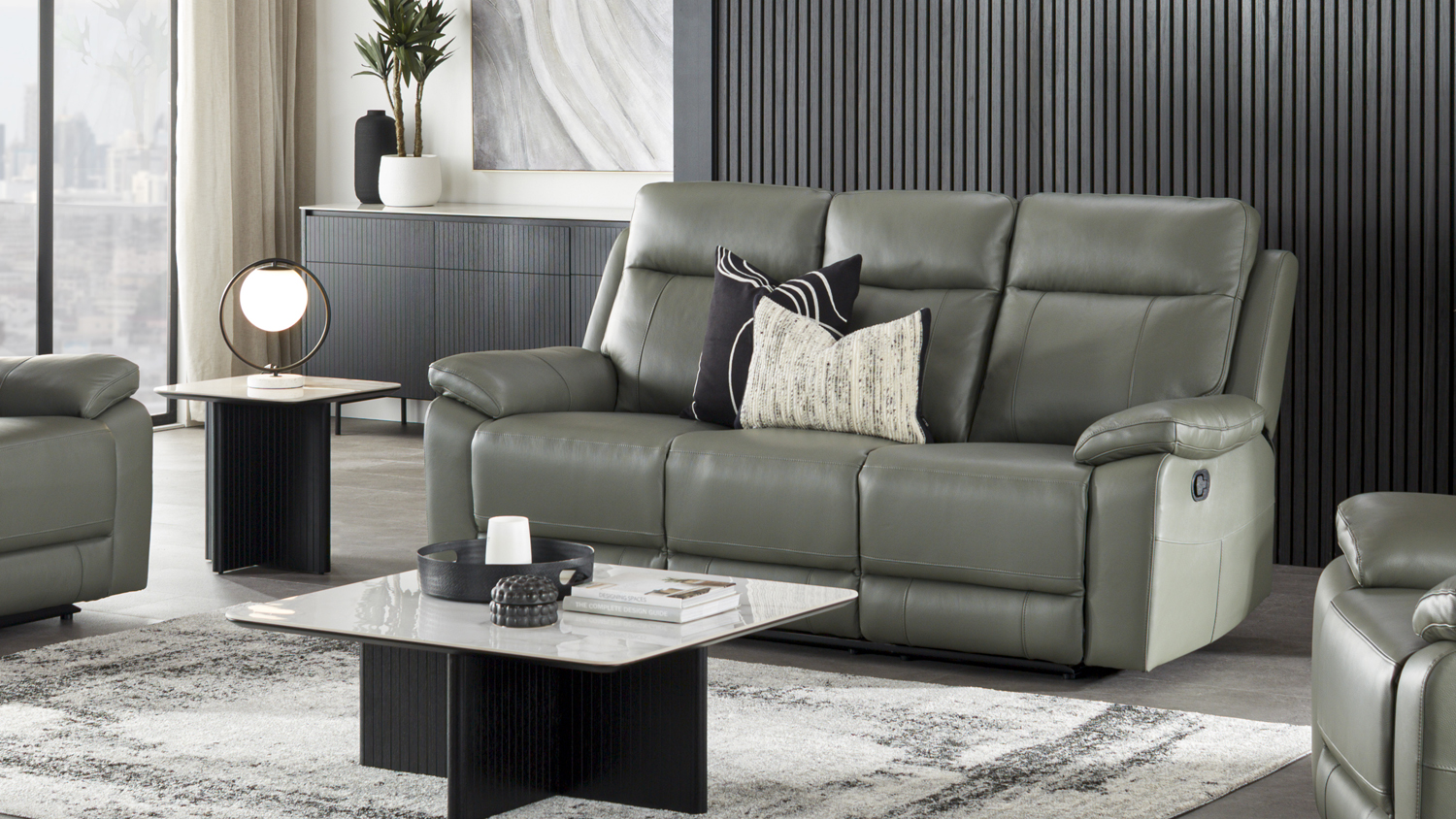 Nomad 3 Seater Leather Recliner Sofa in a luxury minimalist interior