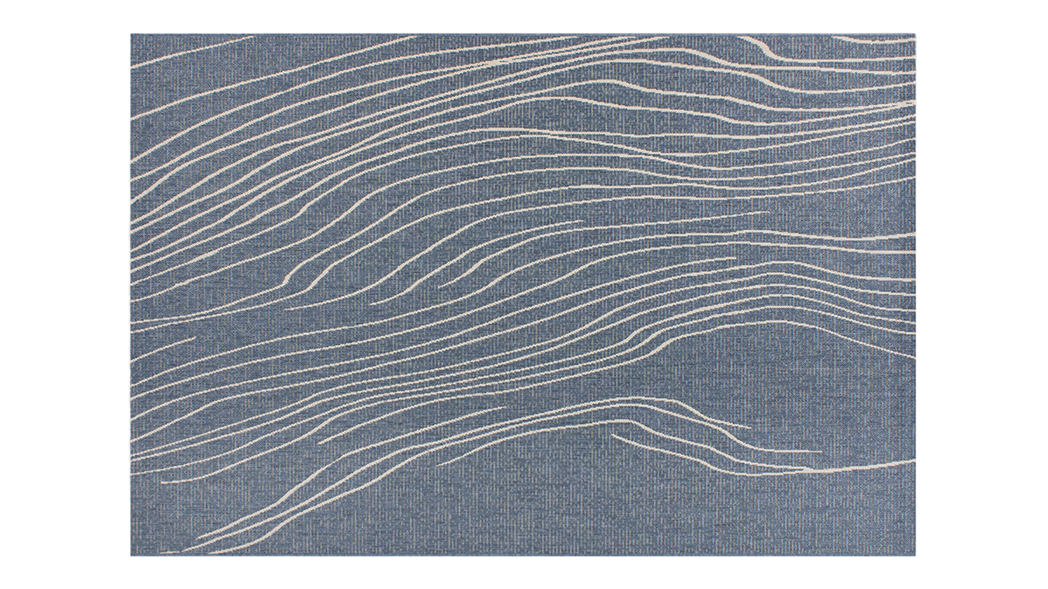 Rivers Outdoor Rug in ocean blue with flowing cream lines forming a hand-drawn river-inspired design