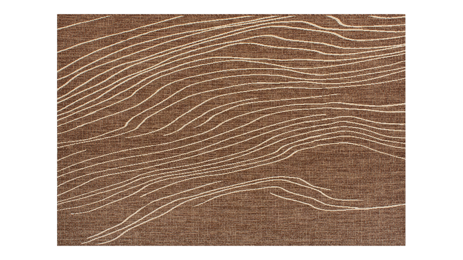 Rivers Outdoor Rug in teak brown with flowing cream lines forming a hand-drawn river-inspired design