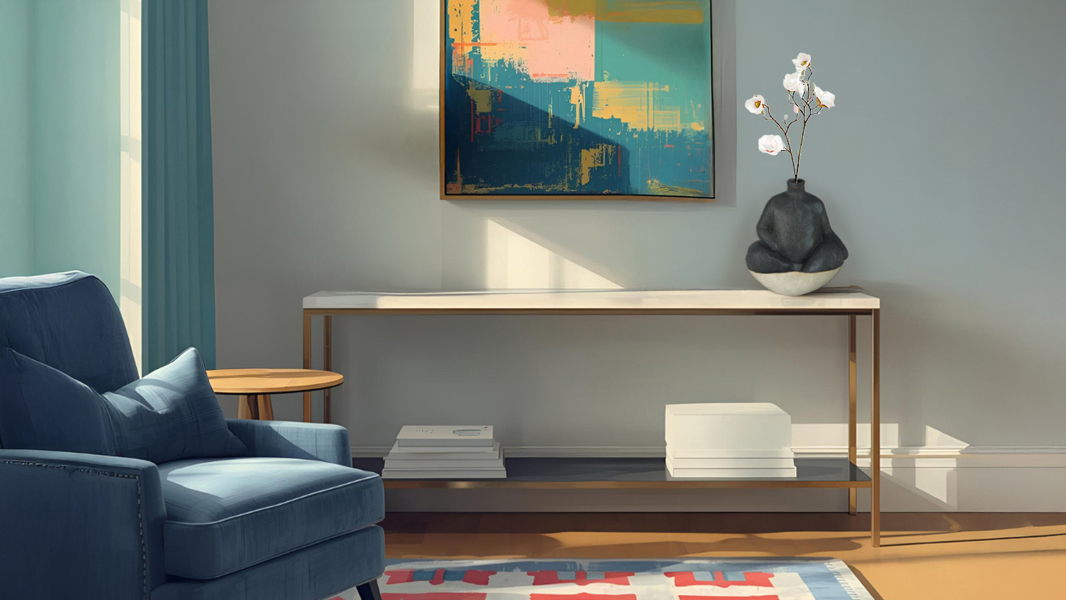 Modern living room with Noble Magnolia faux flower