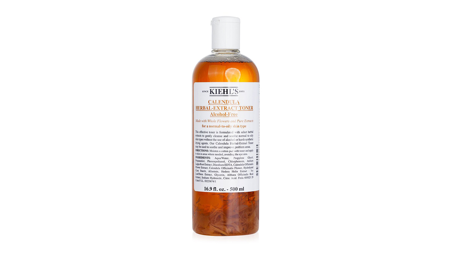 Front view of Kiehl's Calendula Herbal-Extract Toner 500ml bottle, showing the main product label