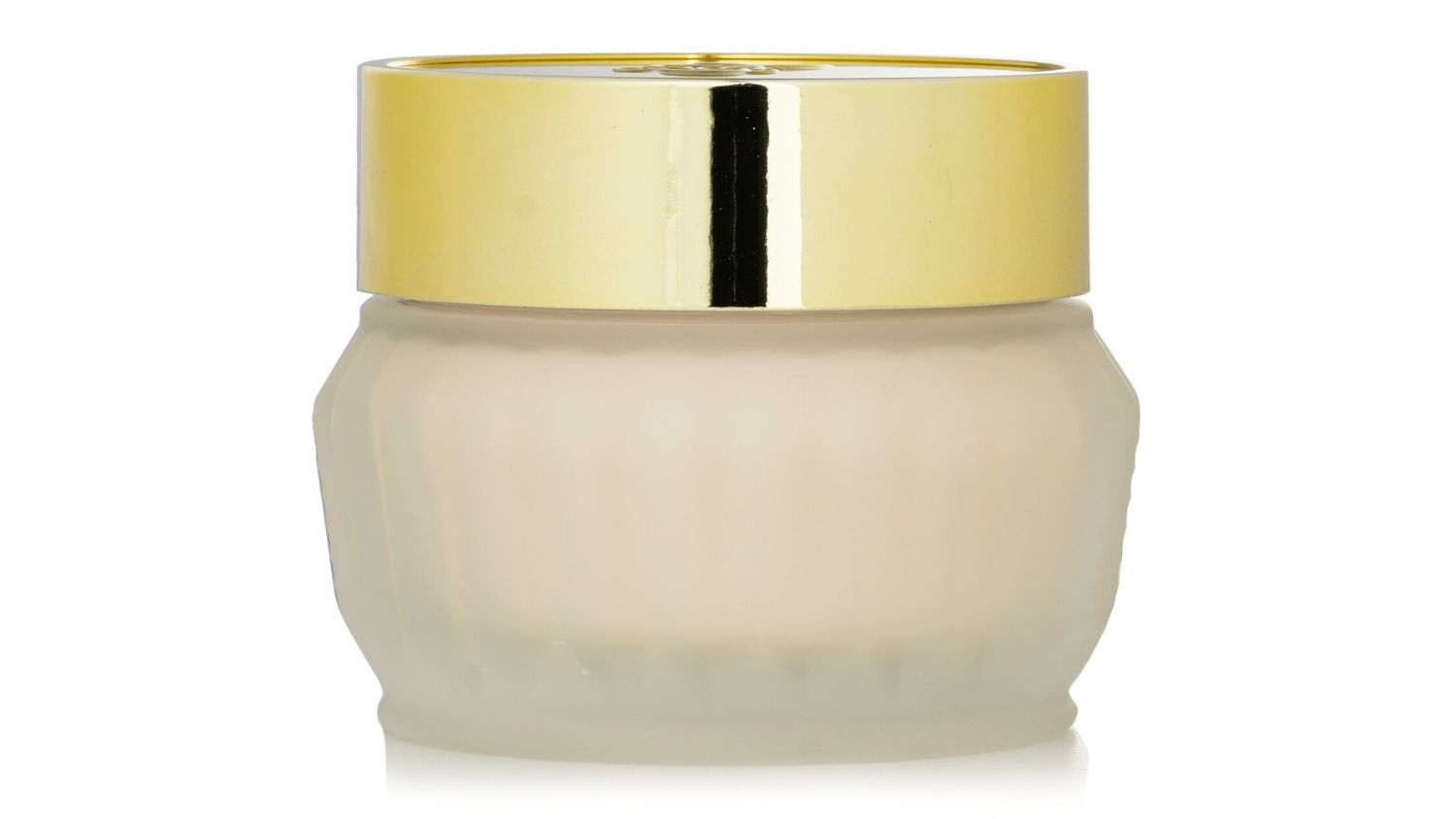 A front view of a body cream in a glass container
