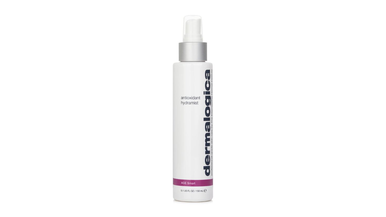 White Dermalogica Antioxidant Hydramist spray bottle with silver cap and purple AGE Smart label