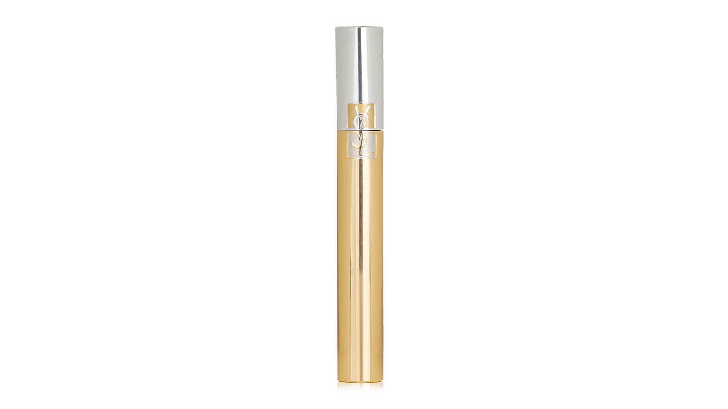 A closed tube of Yves Saint Laurent Mascara Volume Effet Faux Cils in a sleek gold and silver casing