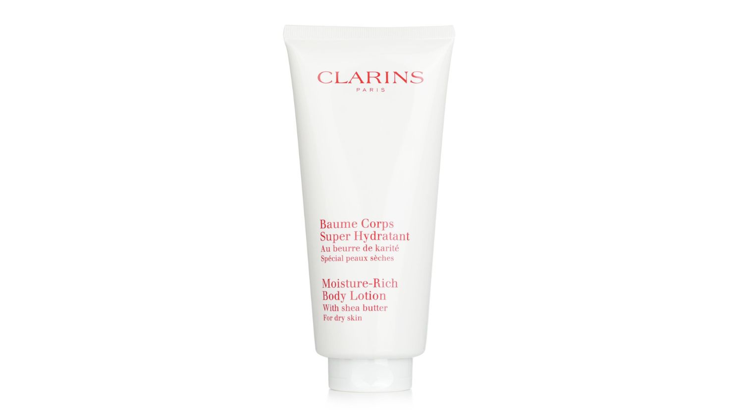 A front view of the Clarins moisture-rich body lotion