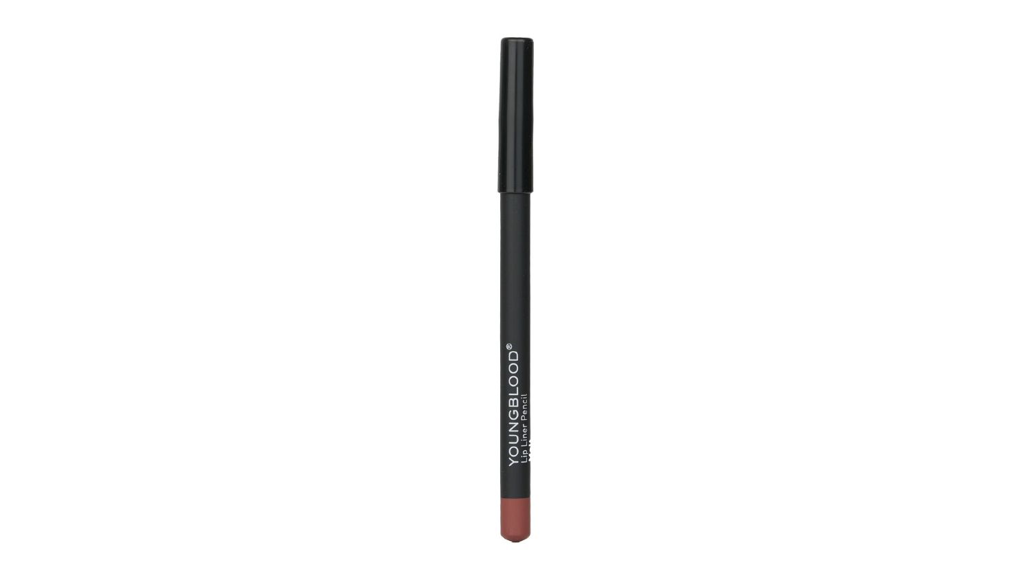 Youngblood lip liner pencil with black body and cap, featuring a mauve-coloured tip
