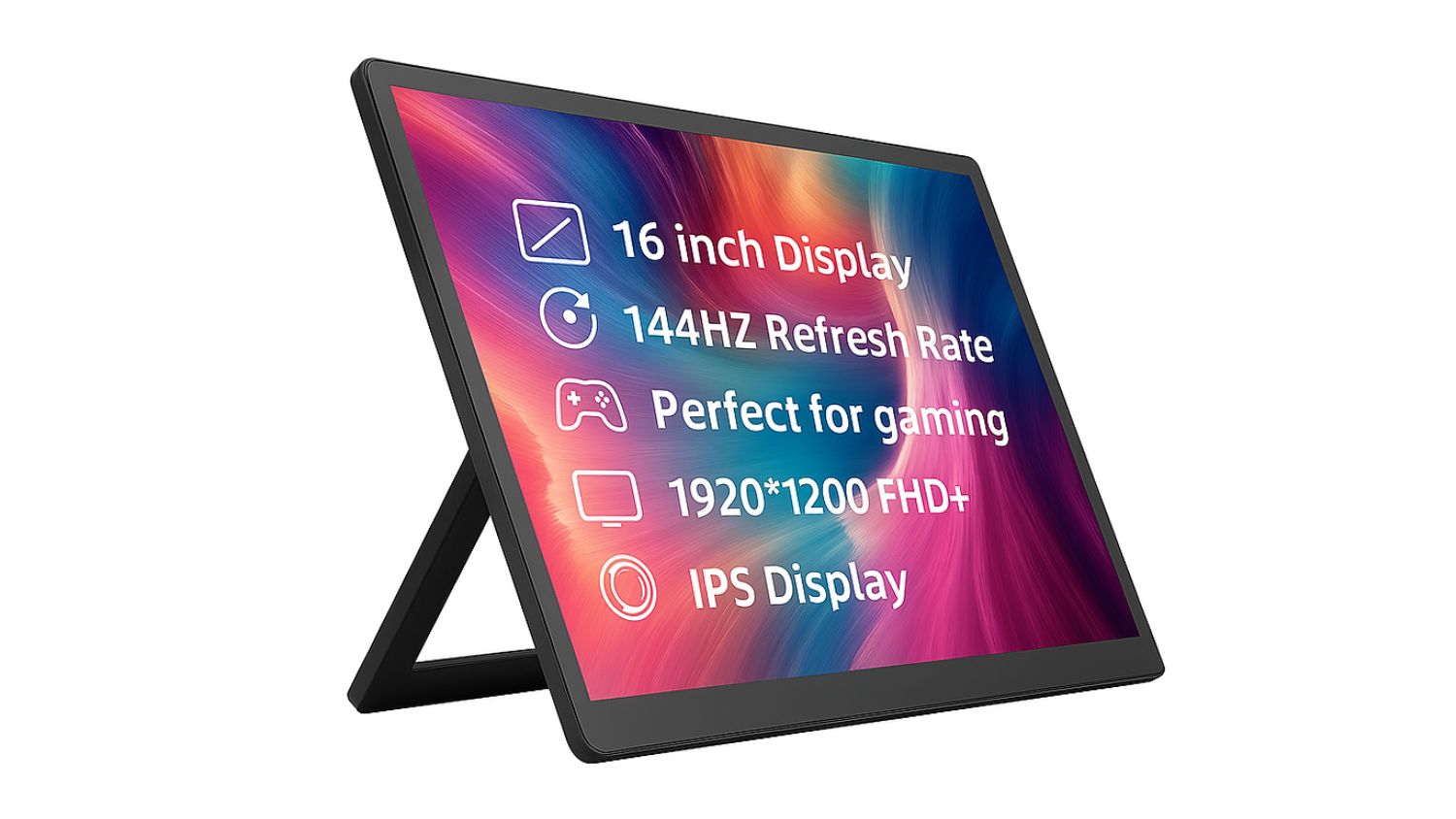 Lumiview T16 portable monitor with 16-inch IPS display, 144Hz refresh rate, and 1920 × 1200 FHD+ resolution