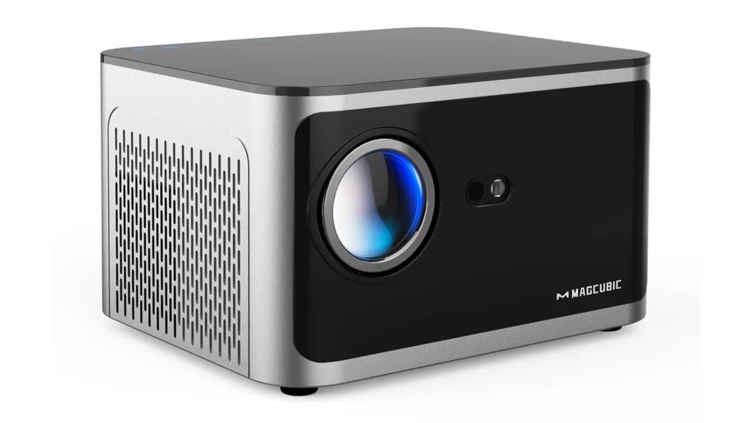 Magcubic HY350 Pro projector with a sleek black and silver rectangular design, featuring a lens and side ventilation