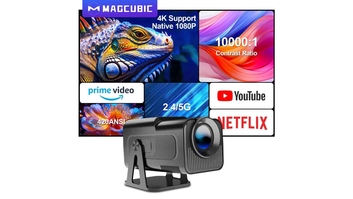 Magcubic HY320 NTV 1080p Portable Projector with Built-In Streaming Apps