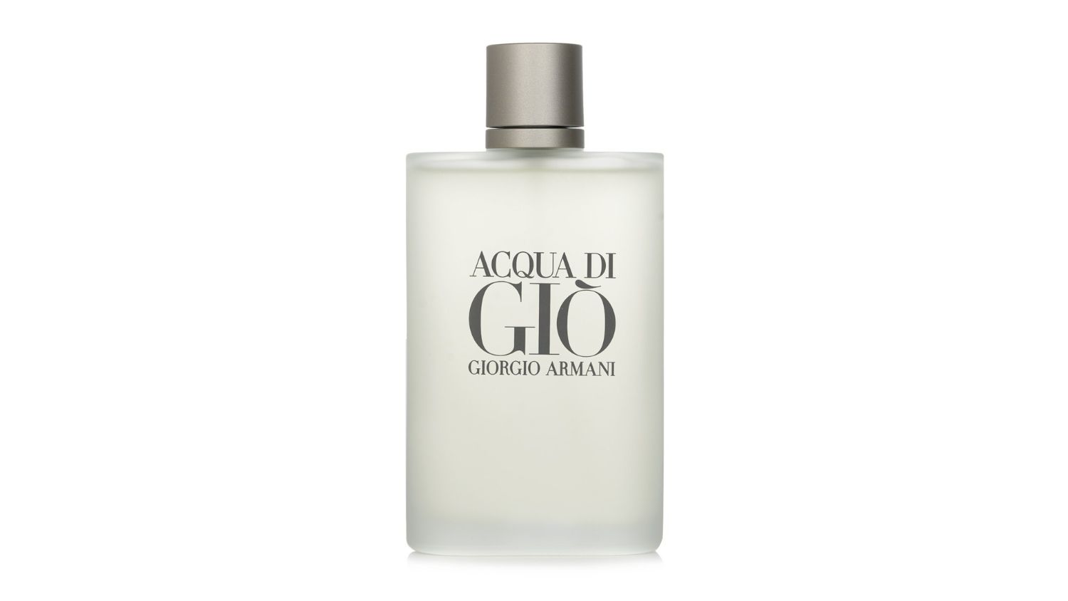 Frosted glass bottle of Acqua di Giò by Giorgio Armani with a silver cap