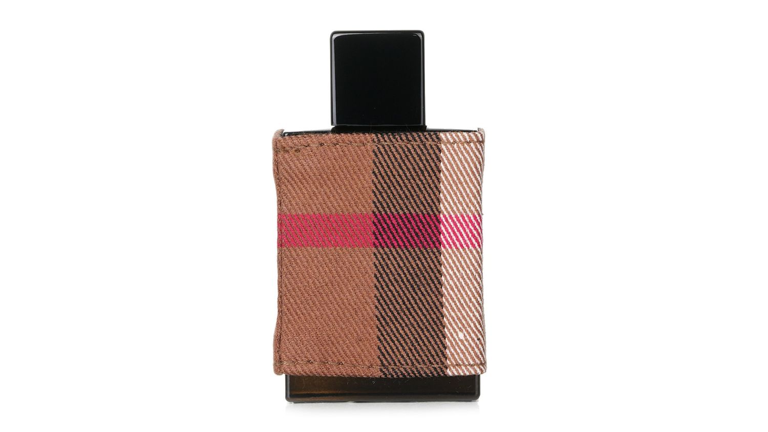 Burberry London Eau De Toilette bottle wrapped in brown plaid fabric with a black cap