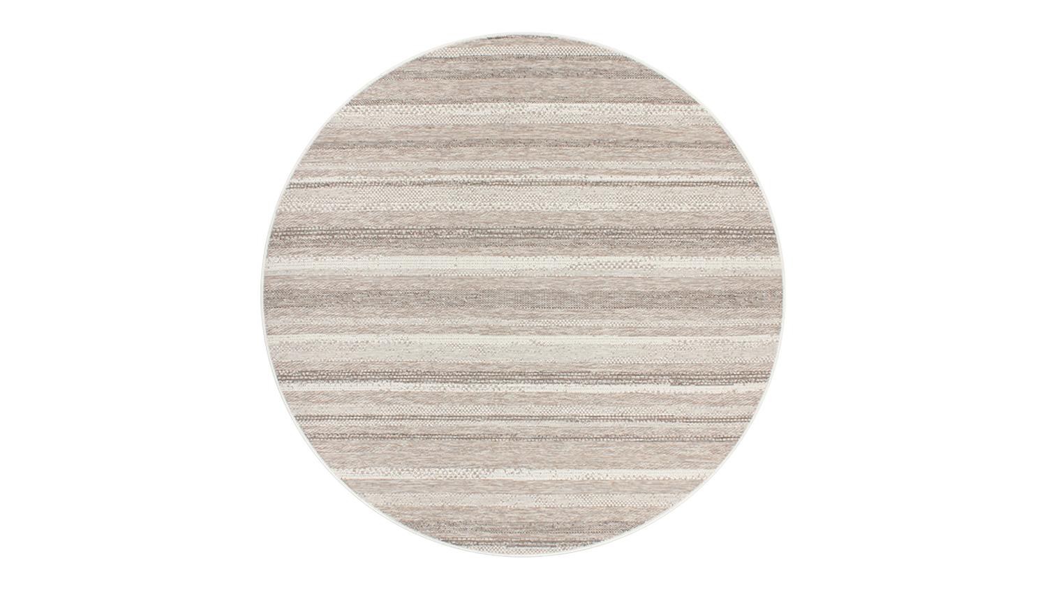A circular view of the St Ives Outdoor Rug featuring horizontal, multi-tonal charcoal stripes
