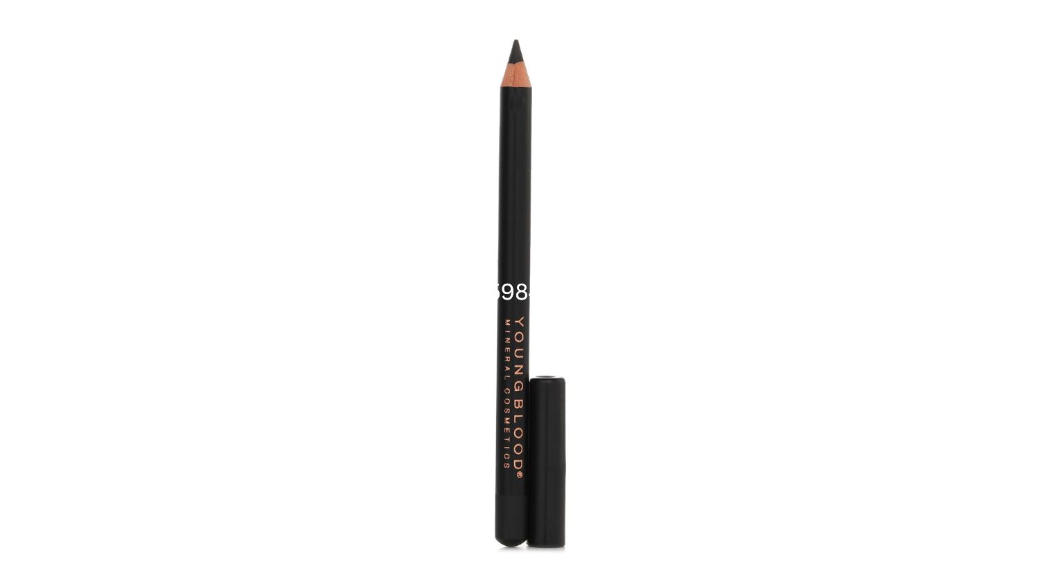 Black Youngblood Extreme Pigment Eye Pencil with cap removed, showing sharpened tip and brand name