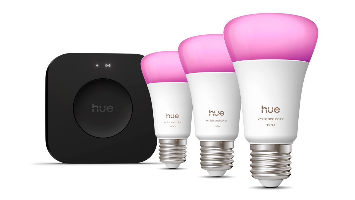 Philips Hue Premium smart bulbs glowing in colour ambience mode