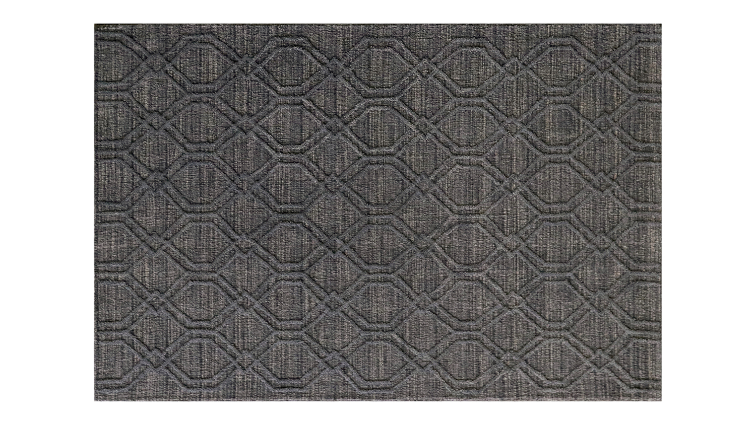 Full horizontal overhead view of the 160 x 230cm Ryder Rug in Slate with interlocking trellis design