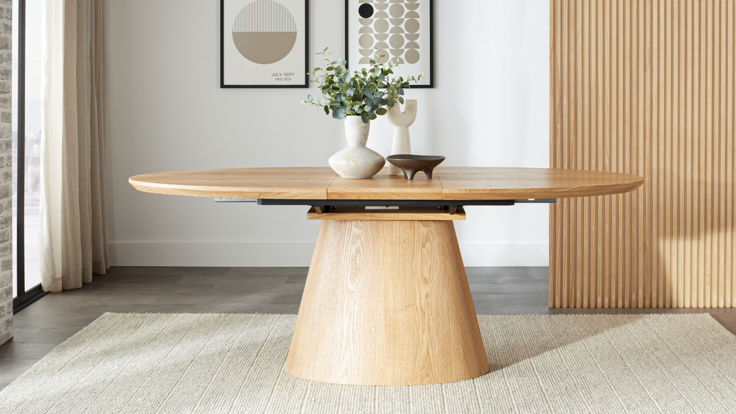 An extension dining table in an indoor setup