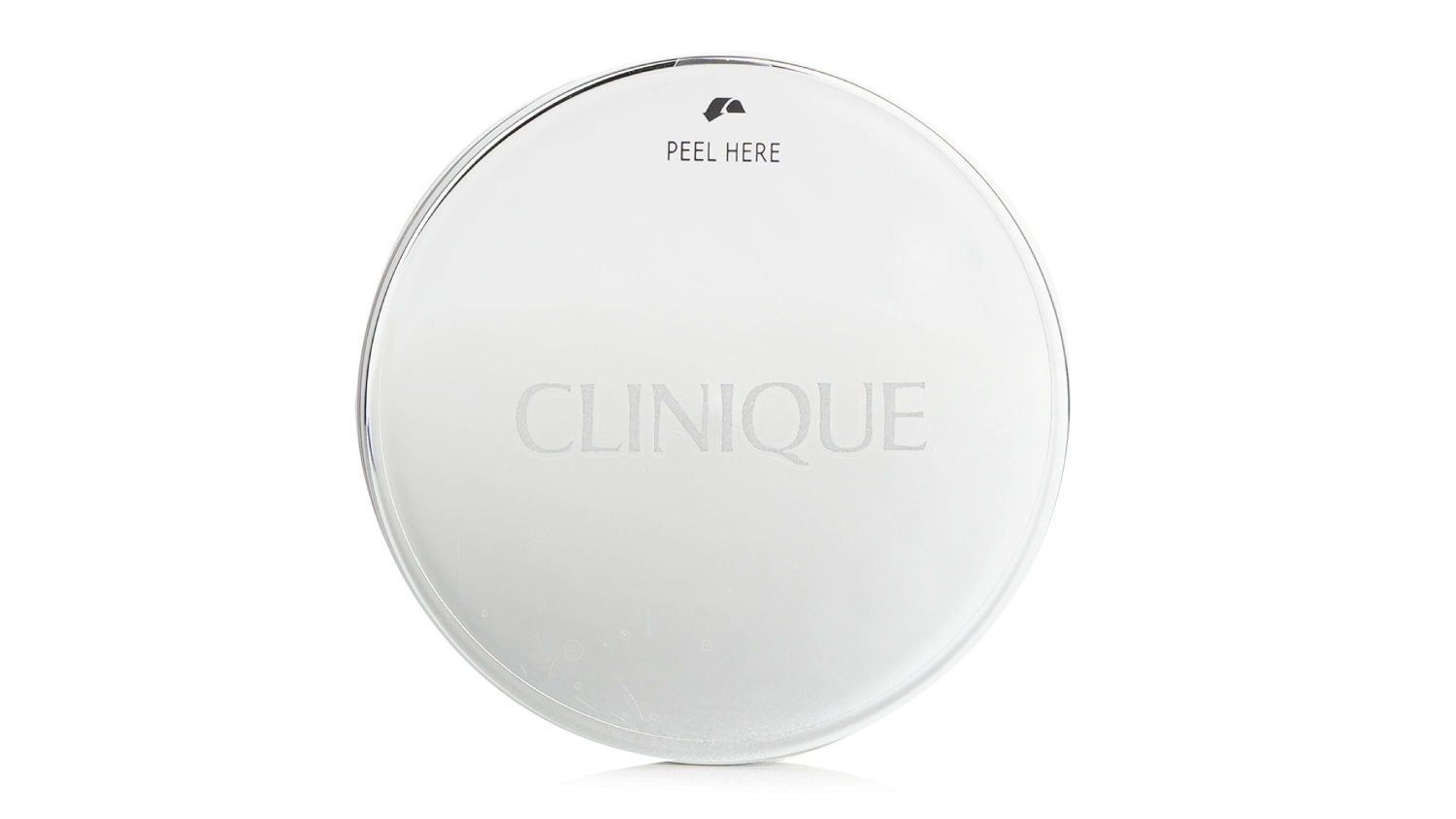 A Clinique compact case with a silver lid