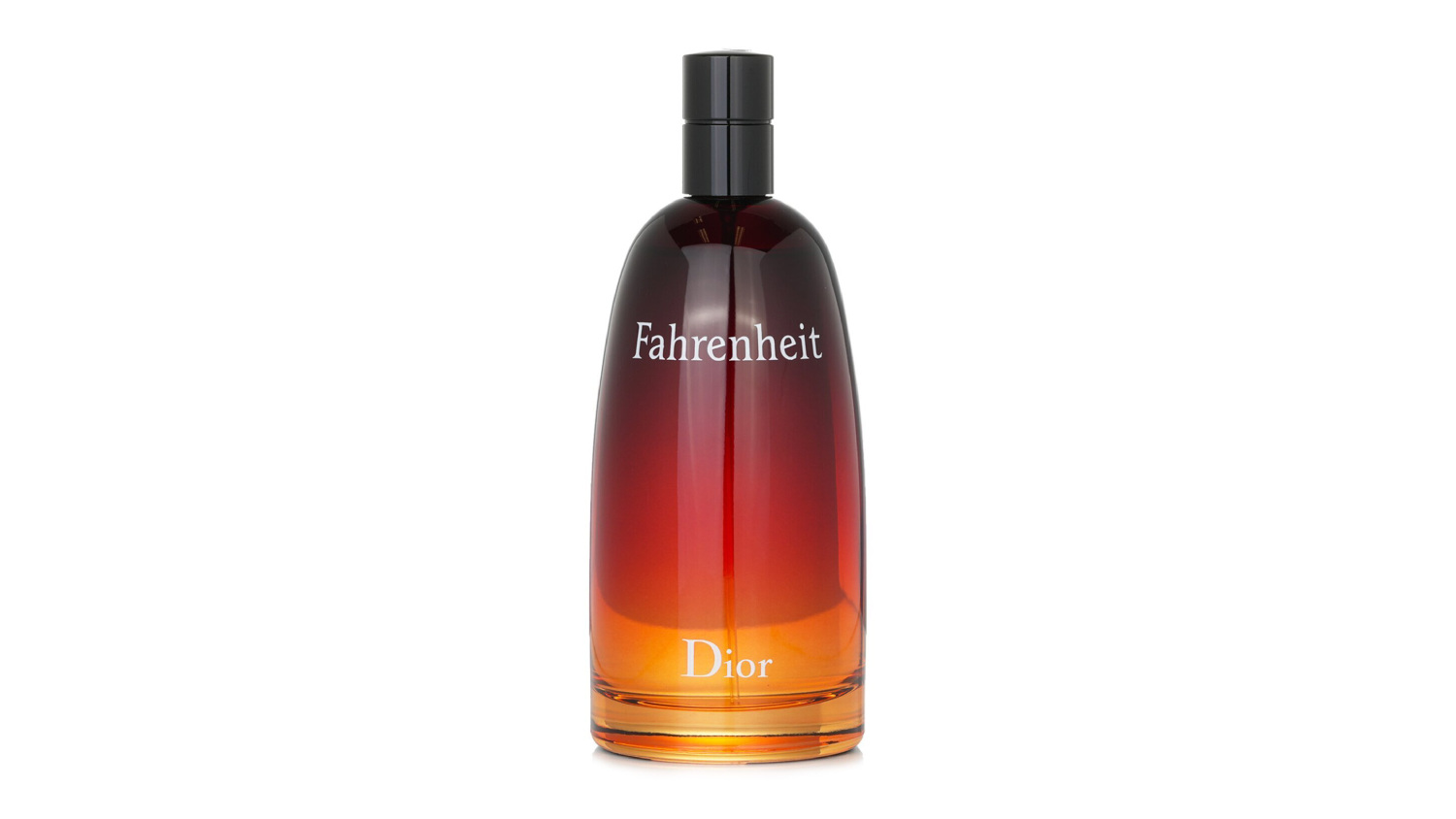 The Dior Fahrenheit perfume bottle featuring a gradient red-orange design