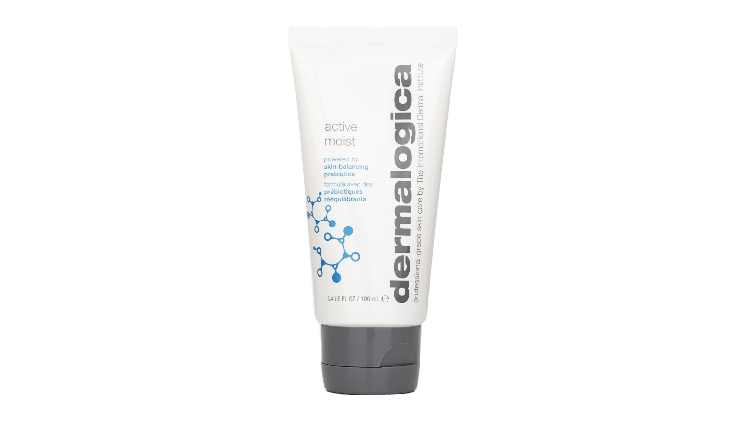 ermalogica Active Moist oil-free moisturiser in a white tube with a grey cap, 100ml size