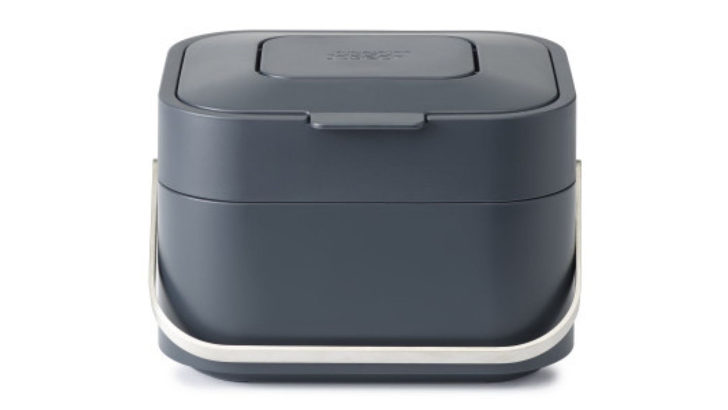 Dark grey Joseph Joseph Stack 4 food waste caddy with a square lid and metal handle