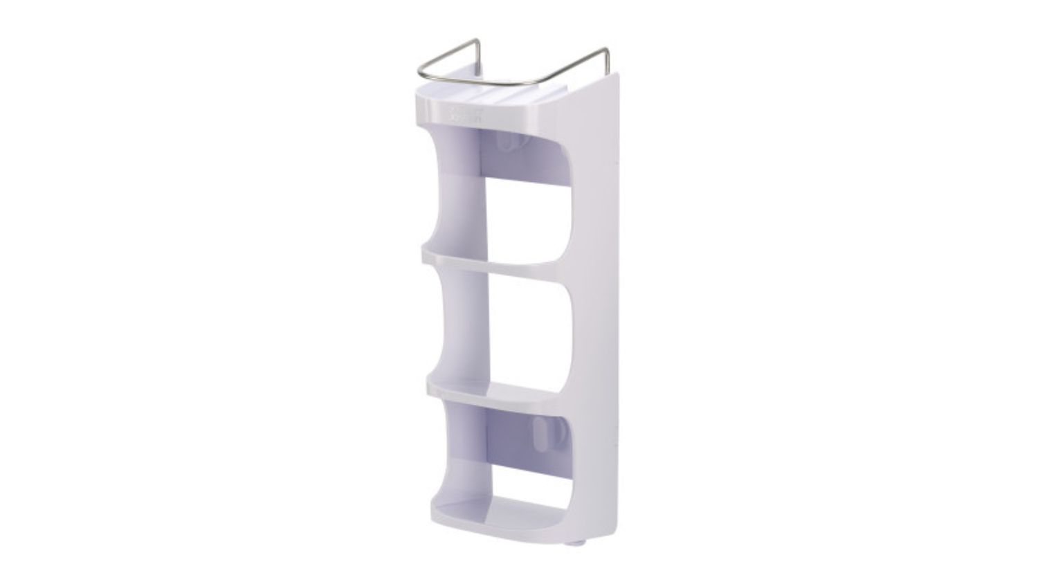 White 4-tier compact shower shelf with stainless-steel rail and suction cup mounting