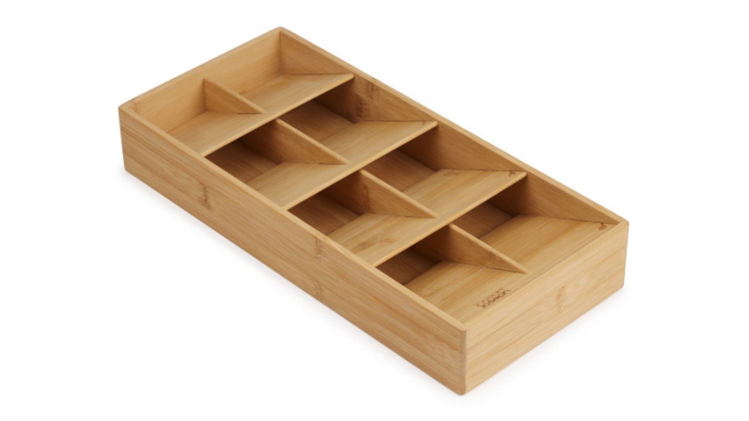 Rectangular bamboo cutlery organiser with overlapping compartments