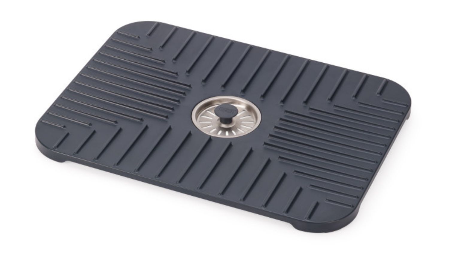 Rectangular sink protector with a grooved surface and a central removable plug for drainage and debris