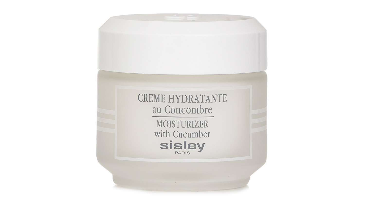 Front view of Sisley Moisturizer with Cucumber 50ml frosted glass jar