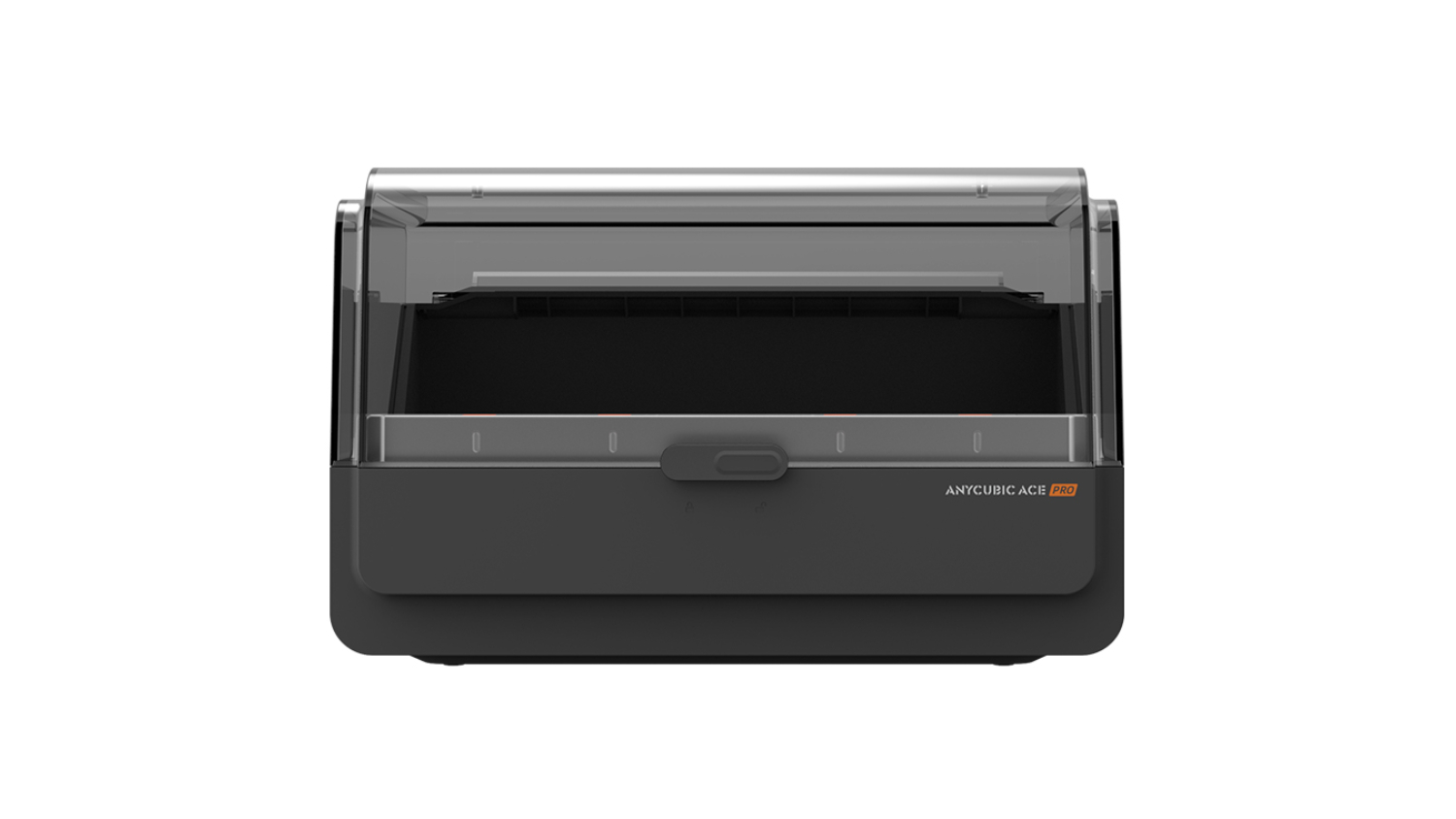 A front view of an Anycubic Pro 3D printer, featuring a transparent cover and a dark base