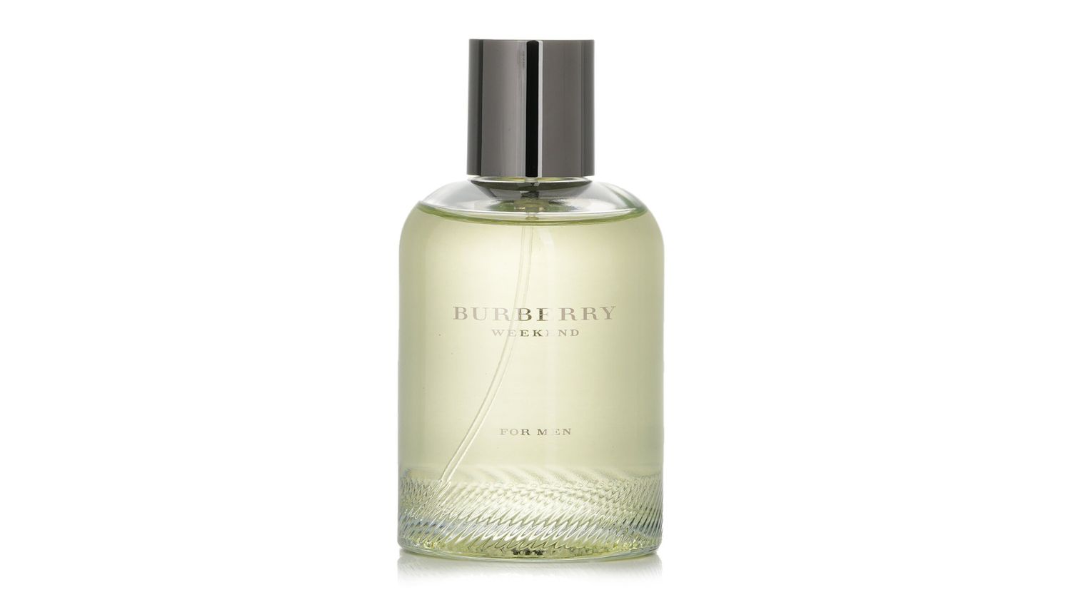 Clear glass bottle of Burberry Weekend Eau De Toilette spray with silver cap