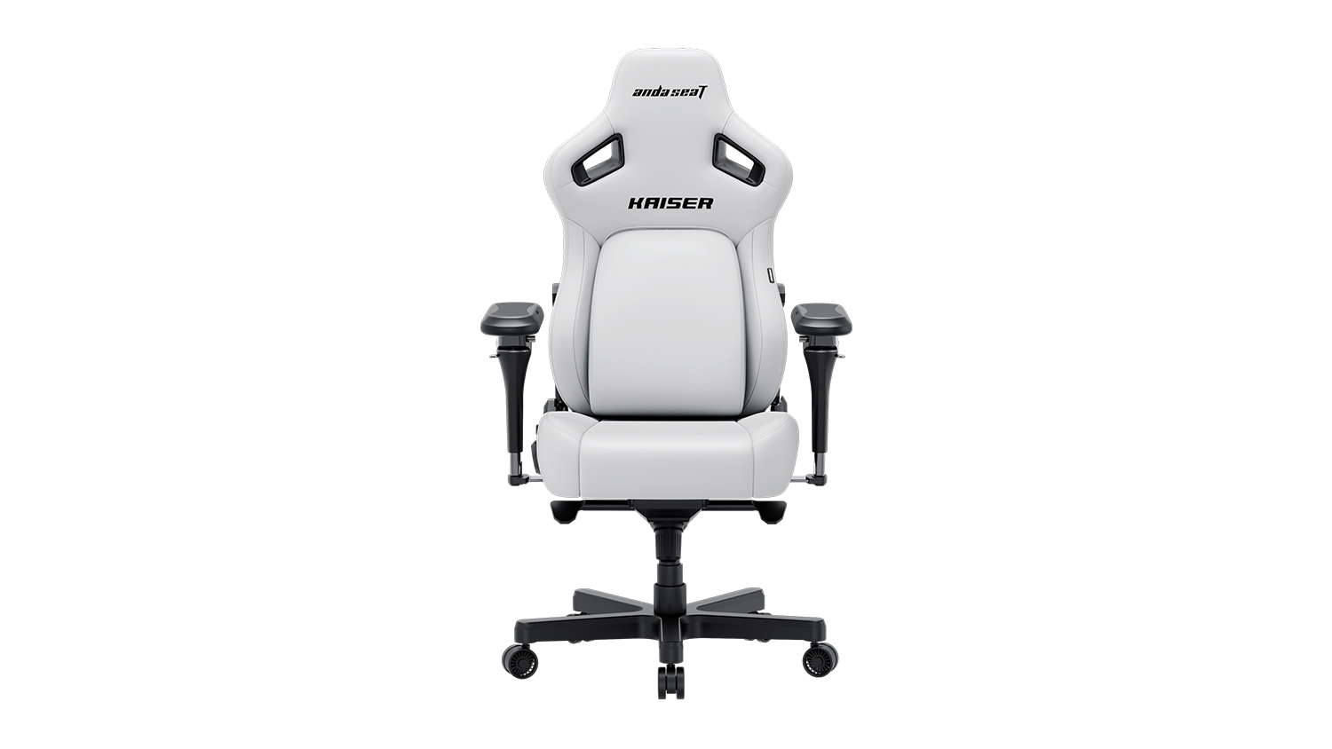 Front view of the AndaSeat Kaiser 4 V2 XL in Cloud White, showcasing its wide ergonomic frame