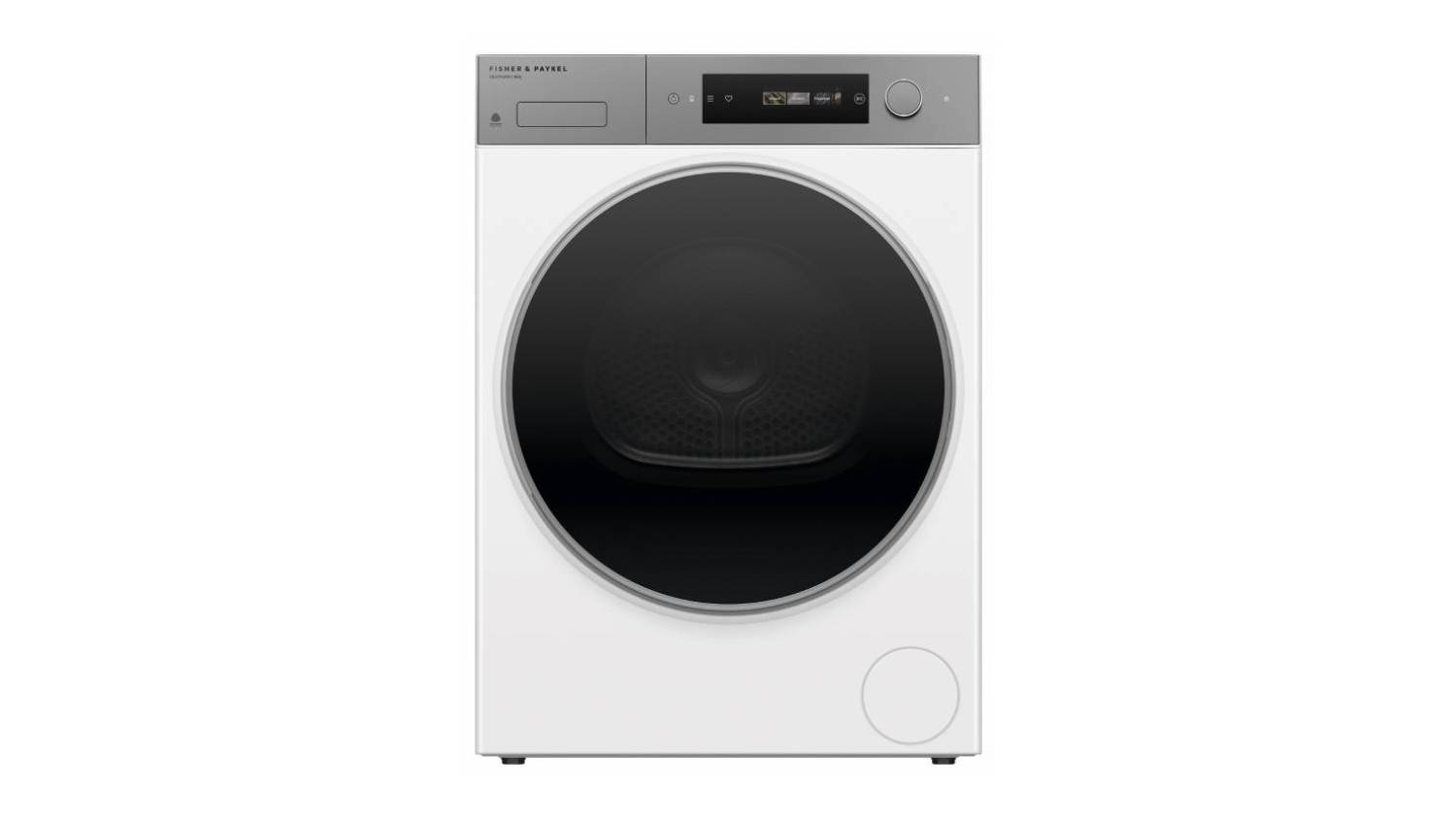 Front view of the Fisher & Paykel Series 7 9kg Heat Pump Smart Dryer in white finish