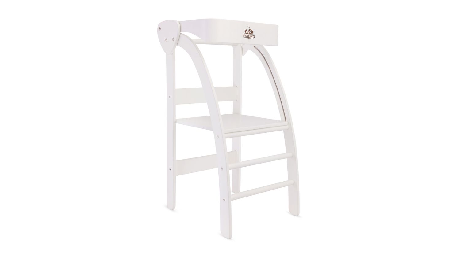 White wooden observation tower with safety rails and steps for toddlers
