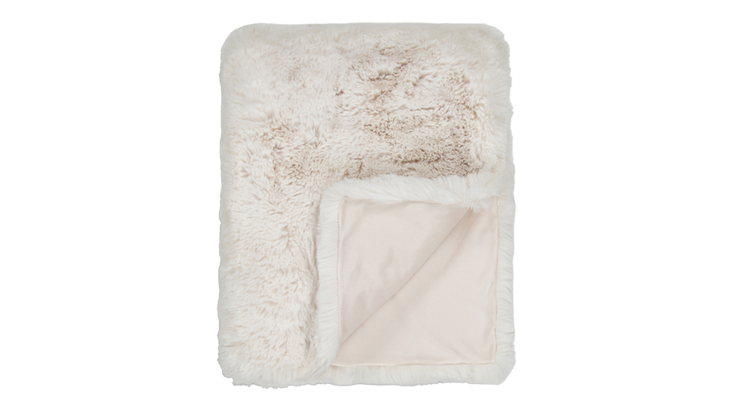 Top-down view of the Ivory Pelage Throw showing the fluffy faux-fur top and smooth lining