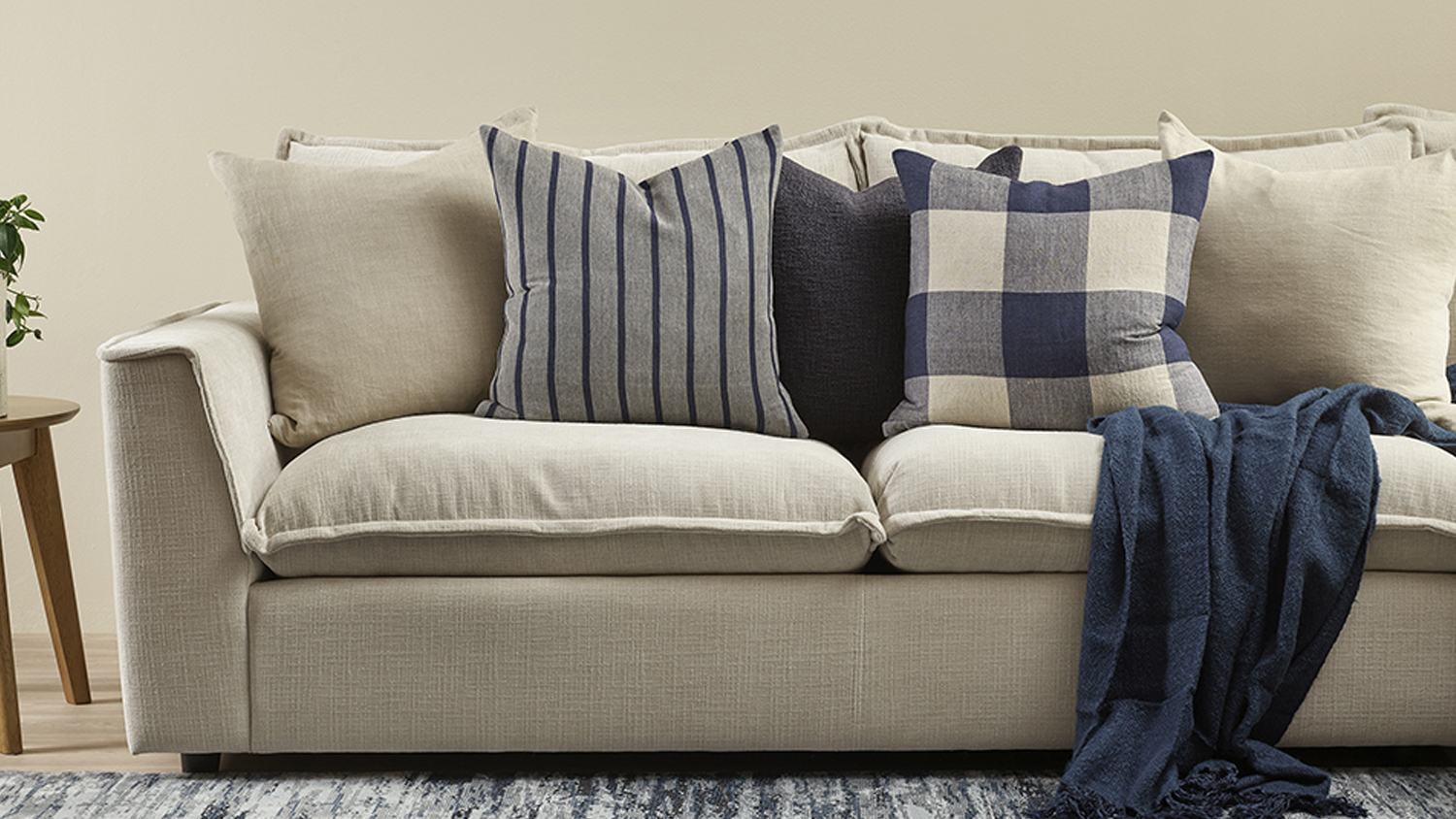 Archer Feather Cushion - Denim