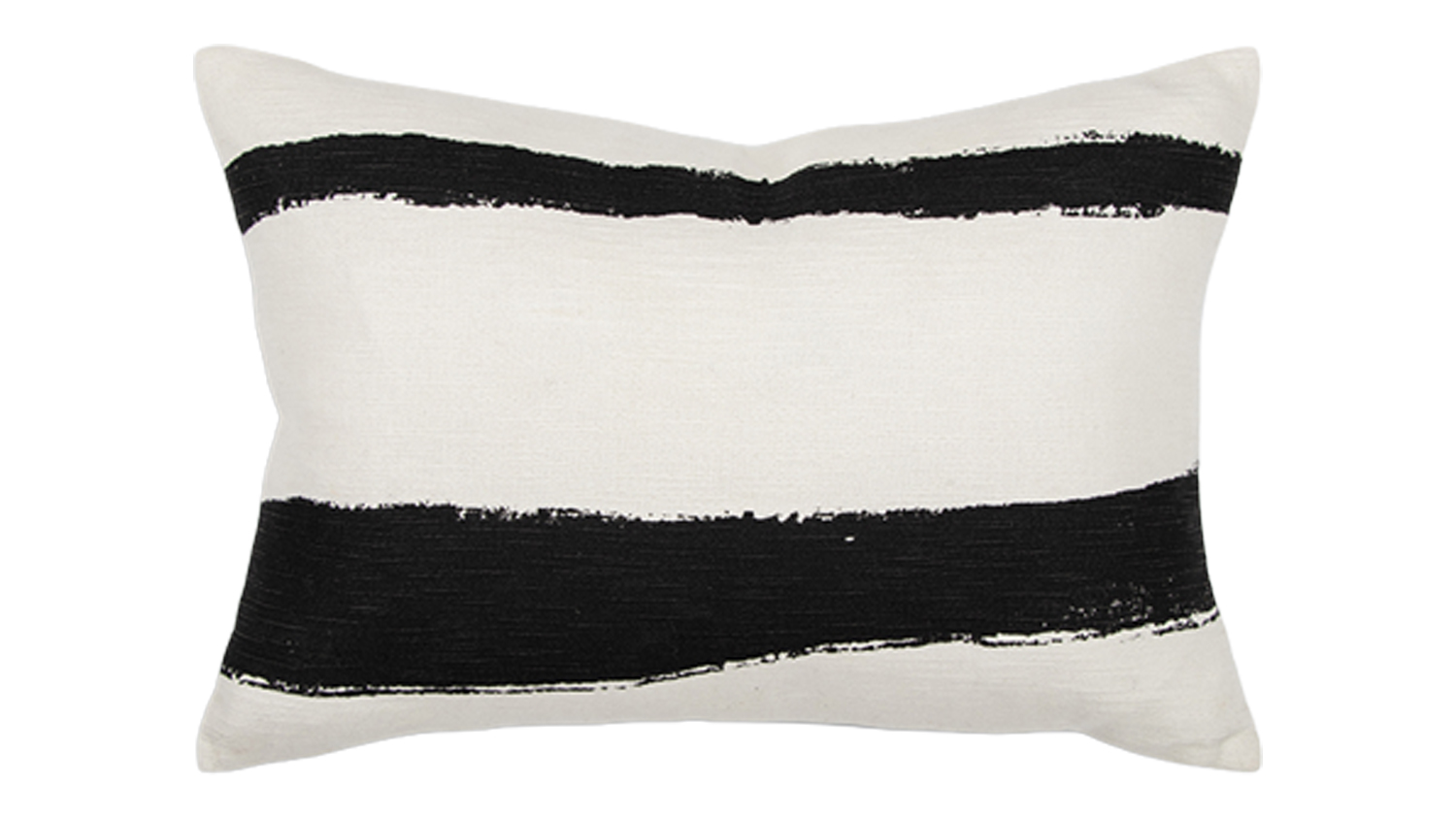 Rectangular cushion in ivory with two bold, uneven black horizontal stripes across the front, creating a modern look