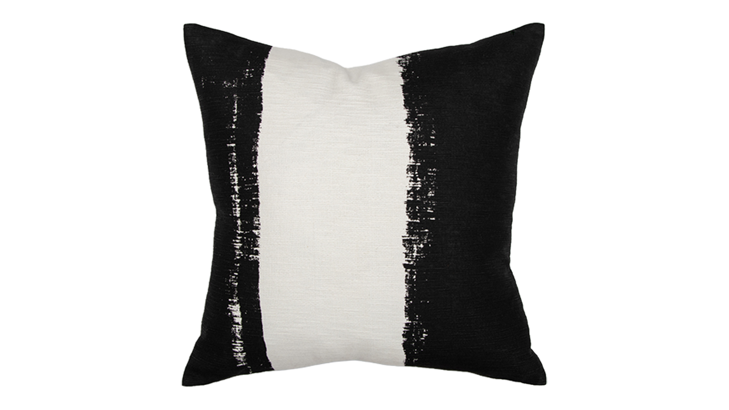 Square cushion featuring a wide white vertical stripe in the centre and textured black edges on both sides