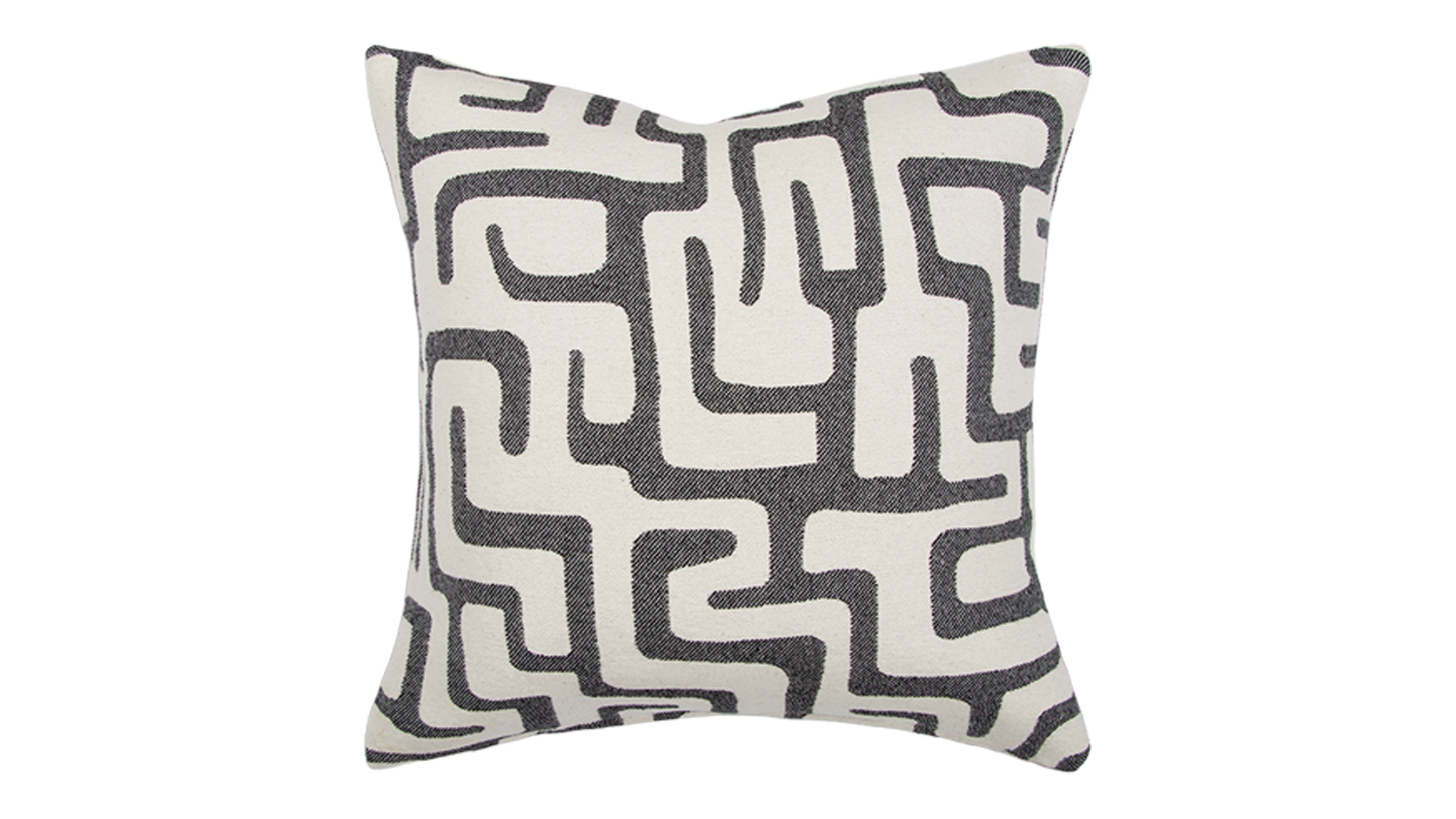 A Luxor Feather Cushion in a stylish ecru/black design