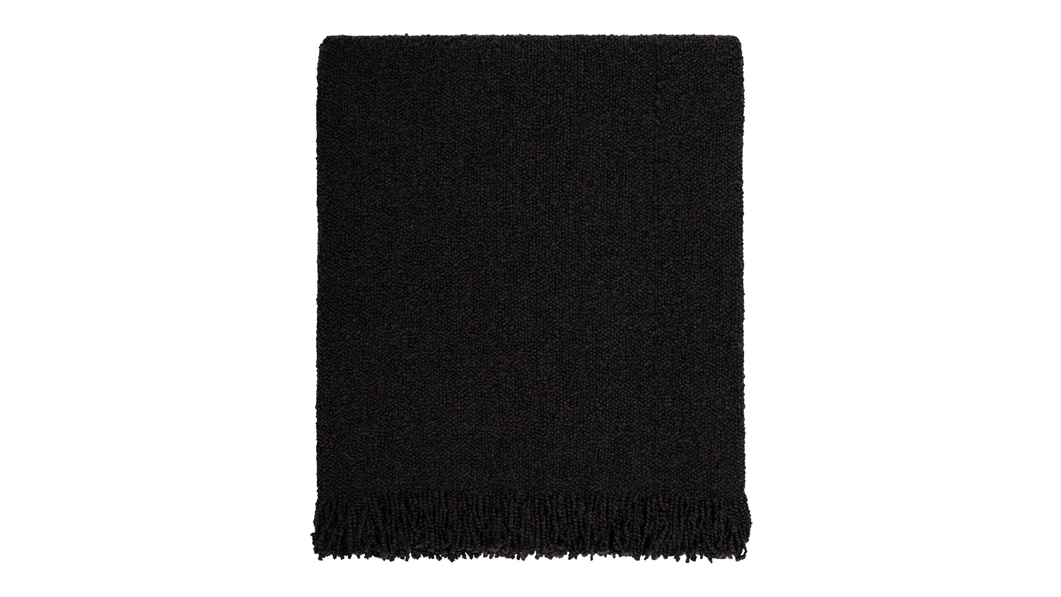 Lily Throw in black featuring a thick, textured fringe at the bottom