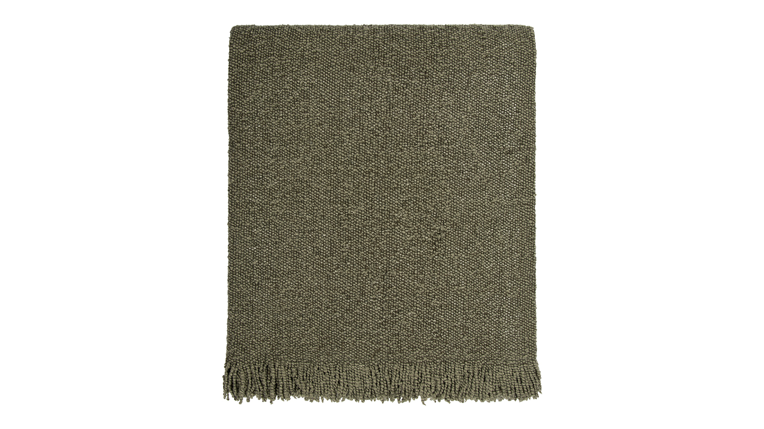 Lily Throw in olive featuring a thick, textured fringe at the bottom