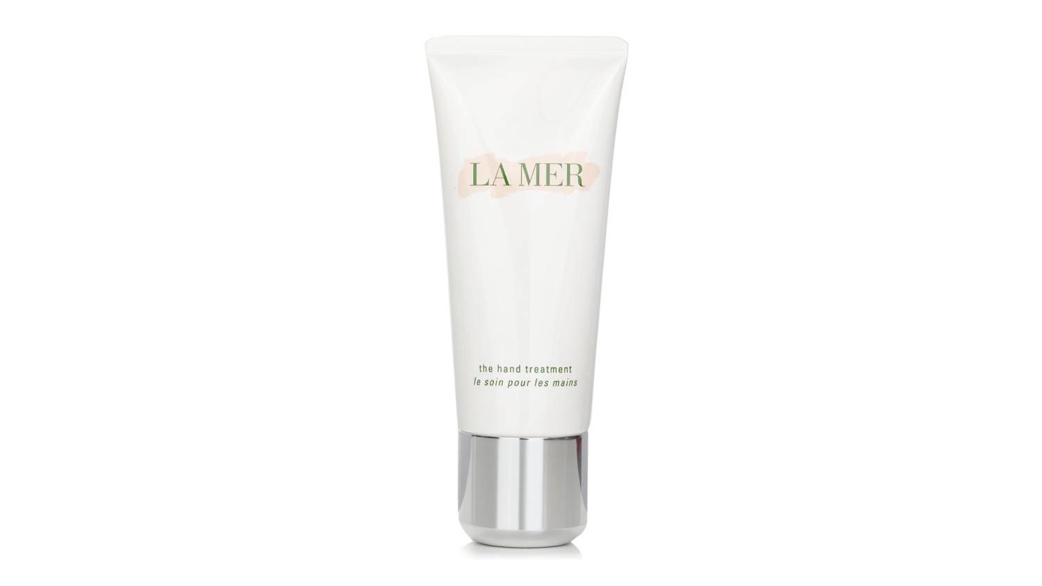 La Mer The Hand Treatment in a white tube with a silver cap, front label shows “LA MER” in green letters