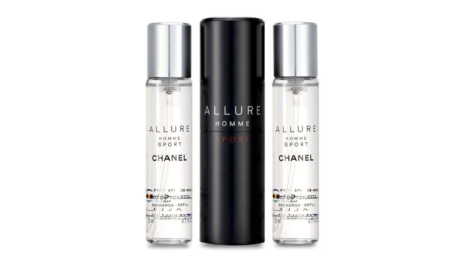 Front view of Chanel Allure Homme Sport Eau De Toilette travel spray set