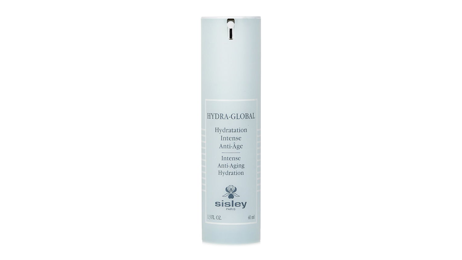 Front view of the Sisley Hydra-Global Intense Anti-Aging Hydration light blue pump bottle